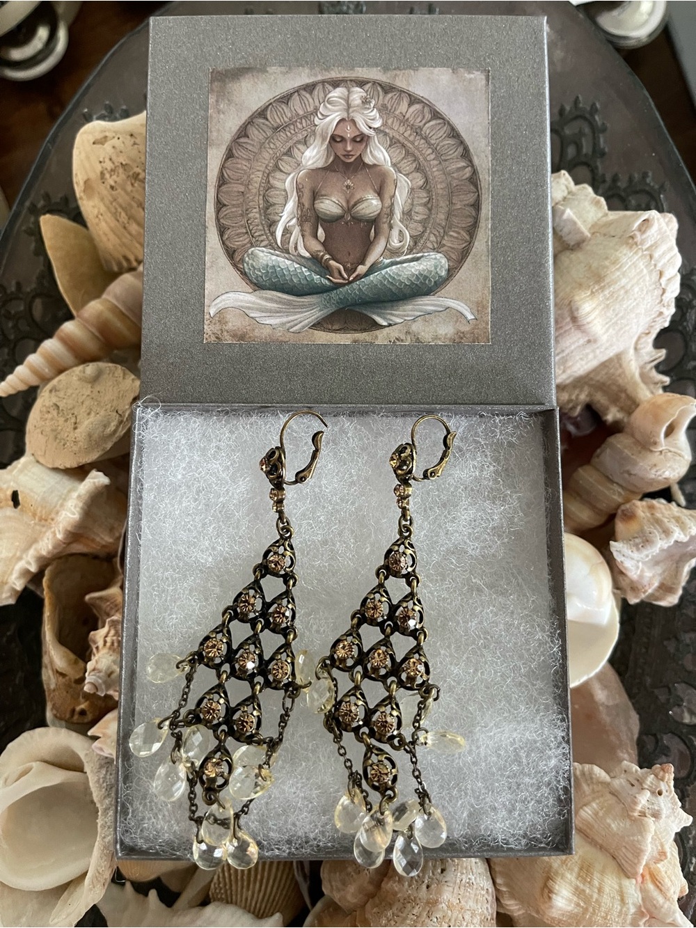 Vintage Gold-Tone Filigree Dangle Earrings with Clear Teardrop Beads